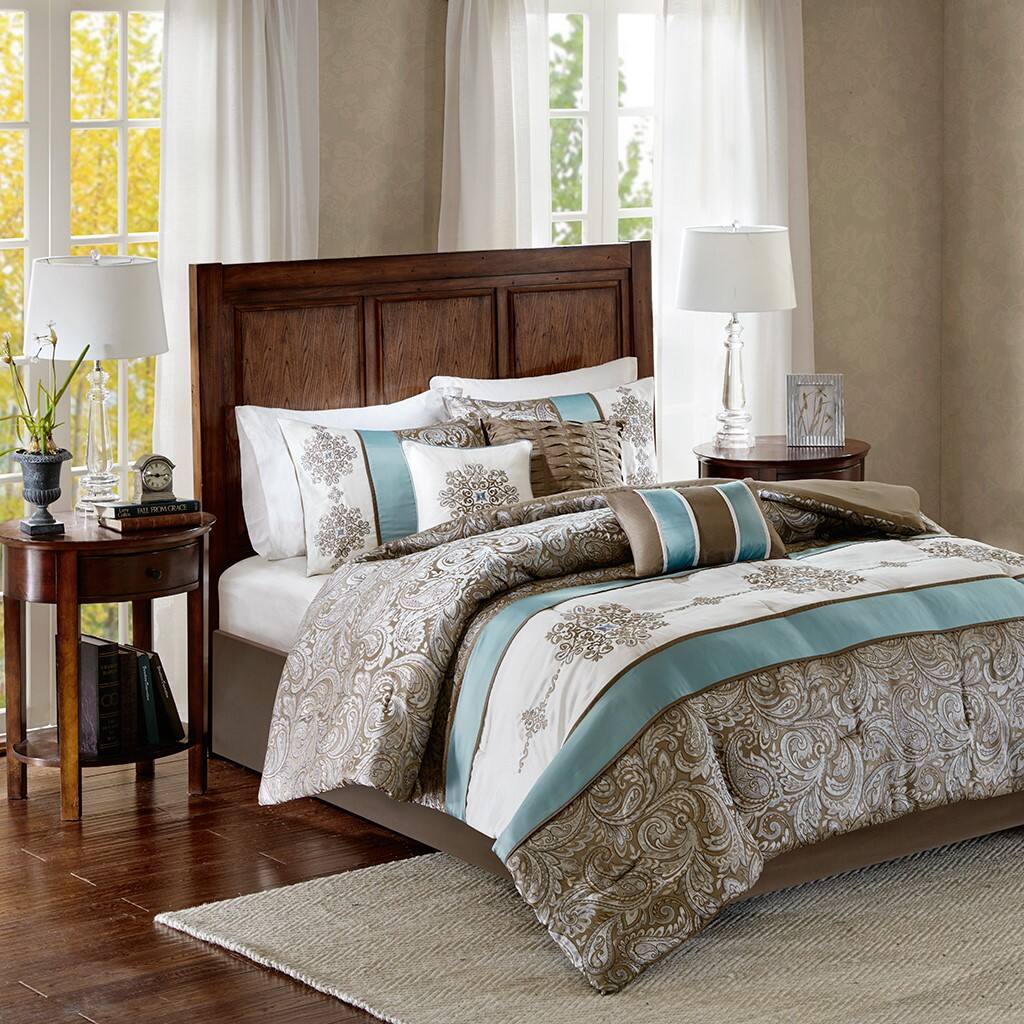 Alt View 4. Gracie Mills - Gracie Mills Garret 7-Piece Paisley Jacquard Comforter Set - Blue.