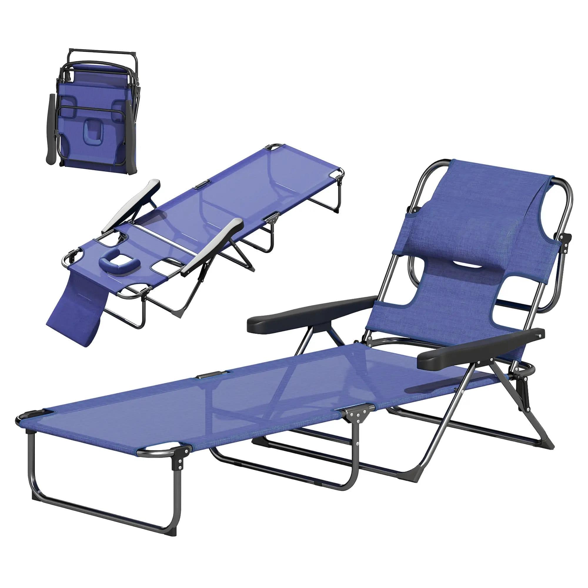 Resenkos - Premium Foldable Recliner Chair, Comfortable Lounge Seat With Backrest, Ideal - Navy Blue