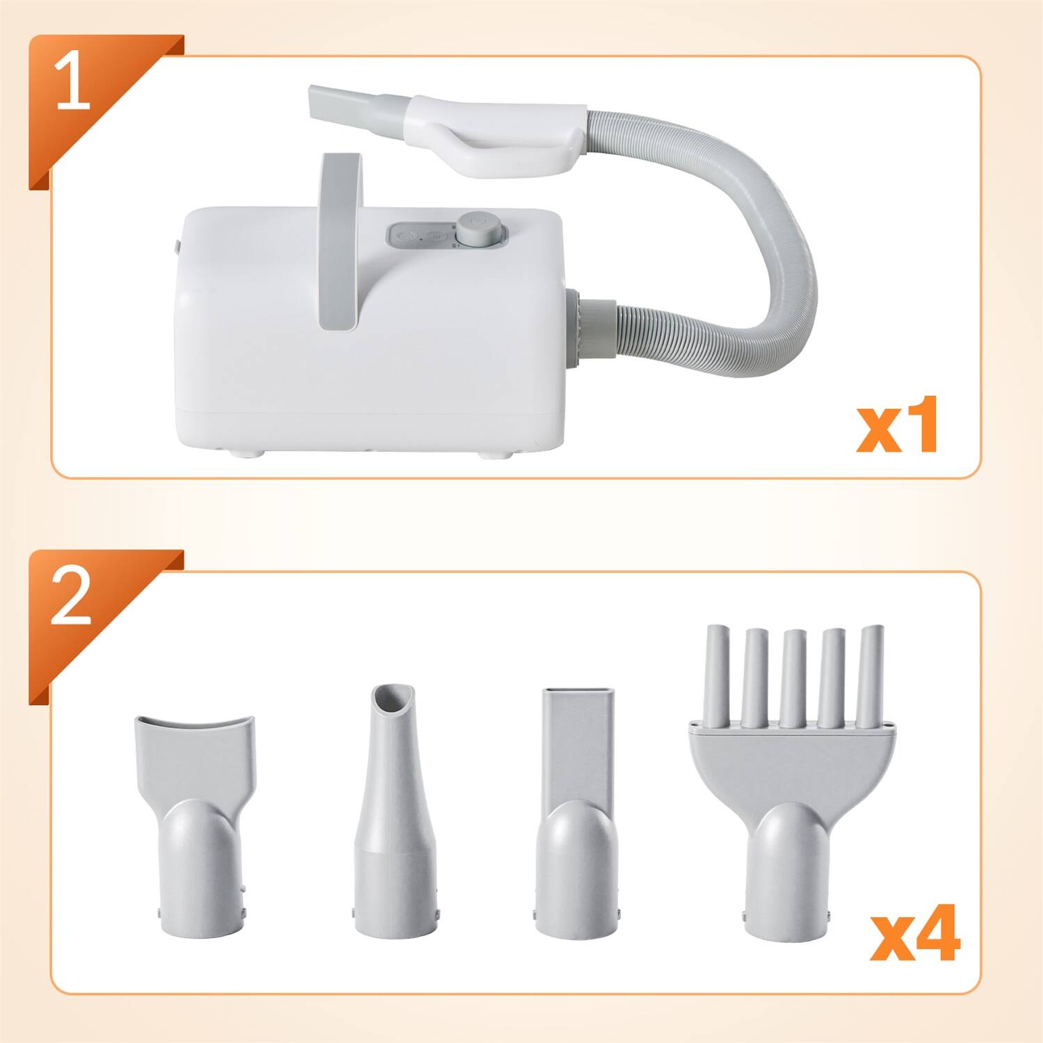 Angle. Sweet - High Velocity Dog Hair Drye, 1500W Adjustable Temp and Speed Pet Dryers with 4 Nozzles and a Comb, White.