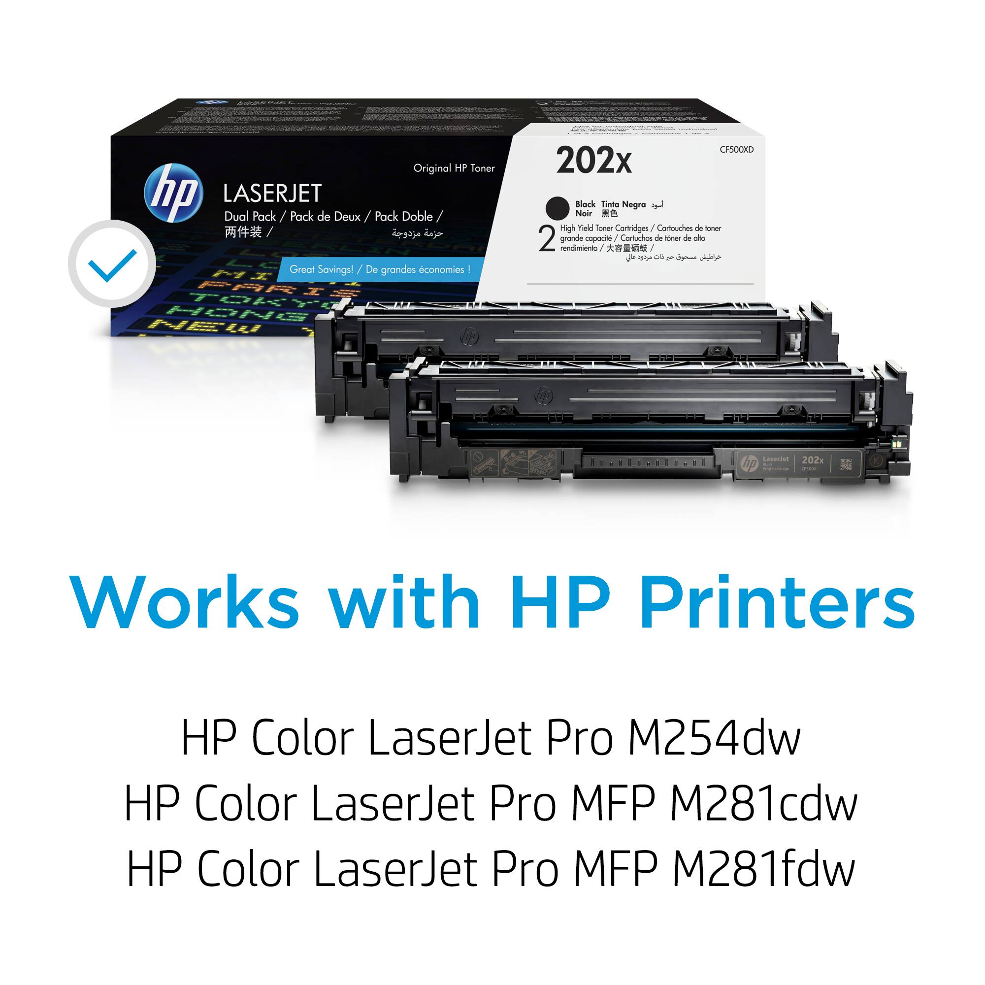 Original HP Toner hp LASERJET Dual Pack / Pack de Deux / Pack Doble / Great Savings! / De grandes economies M1 X FAR TOKyo HONG NEW CHSOOKD 202x Eiack Tinko Negro Neir High Tiela Tomer Cartridges Cartouches de toner 2 grande compocte Cortuchos e - de de sendimiento - Luurien 202% Works with HP Printers HP Color LaserJet Pro M254dw HP Color LaserJet Pro MFP M281cdw HP Color LaserJet Pro MFP M281fdw