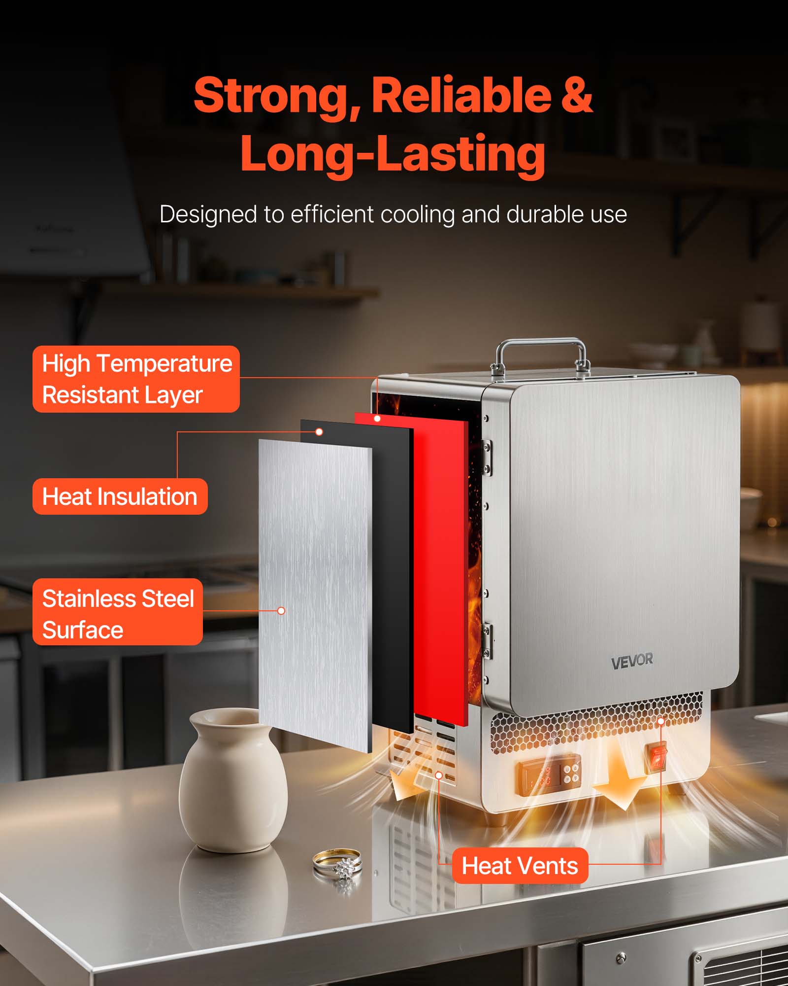 Strong, Reliable & Long-Lasting  
Designed to efficient cooling and durable use

- High Temperature Resistant Layer
- Heat Insulation
- Stainless Steel Surface
- Heat Vents