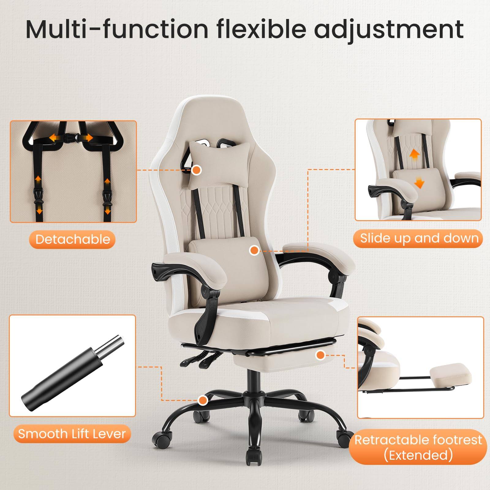 Multi-function flexible adjustment

- Detachable
- Slide up and down
- Smooth Lift Lever
- Retractable footrest (Extended)