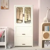 LOVMOR Metal Pantry Storage Cabinet with Freestanding Cupboard and Retractable Doors - White - Front_Zoom