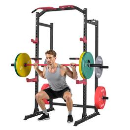 VEVOR - Power Cage Power Rack, Multifunctional Barbell Squat Rack with Adjustable Height, Home Gym Strength Training Workout - Black