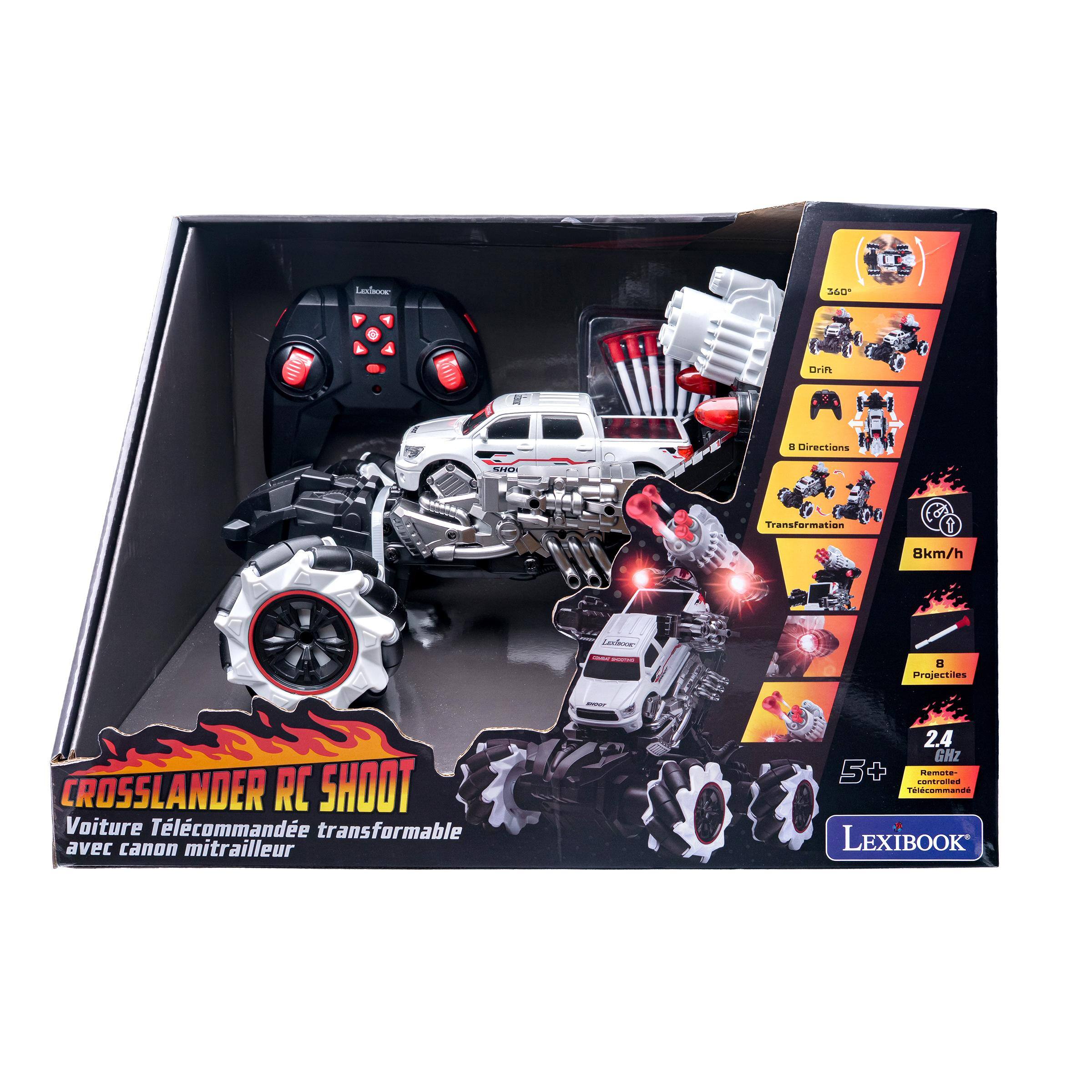 CROSSLANDER RC SHOOT  
Voiture Télécommandée transformable avec canon mitrailleur  
2.4 GHZ 5+ controlled Remote- Télécommande LEXIBOOK