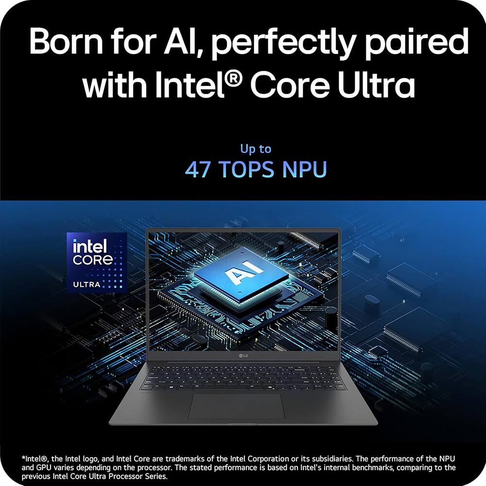 Born for AI, perfectly paired with Intel® Core Ultra

Up to 47 TOPS NPU

*Intel®, the Intel logo, and Intel Core are trademarks of the Intel Corporation or its subsidiaries. The performance of the NPU and GPU varies depending on the processor. The stated performance is based on Intel's internal benchmarks, comparing to the previous Intel Core Ultra Processor Series.