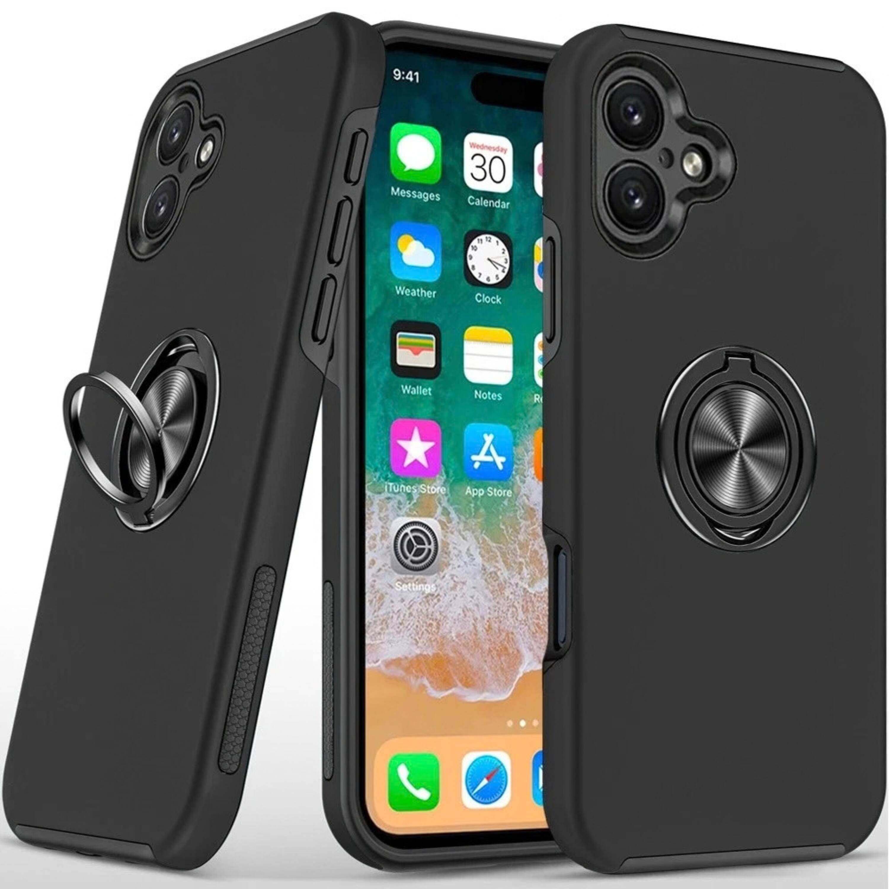 Kitcheniva Dual Layer Shockproof Ring Stand Phone Case With Tempered ...