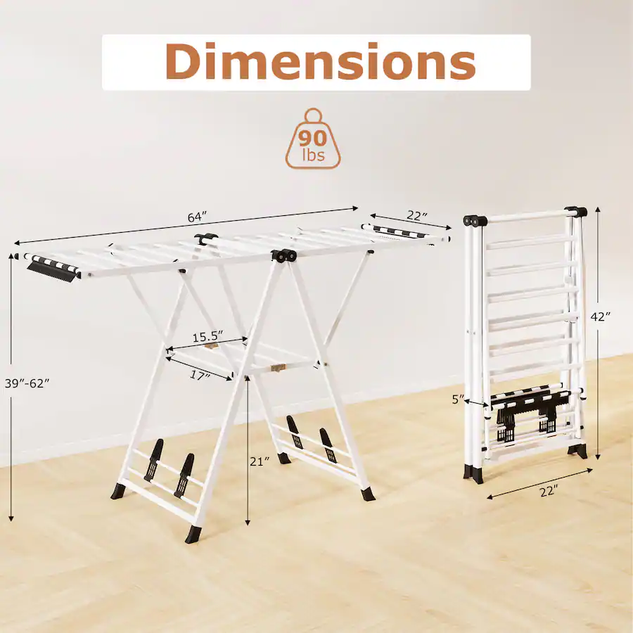 Drying Rack Measuremtns Costway Foldable Metal Laundry Drying Rack with Height Adjustable Wings ...