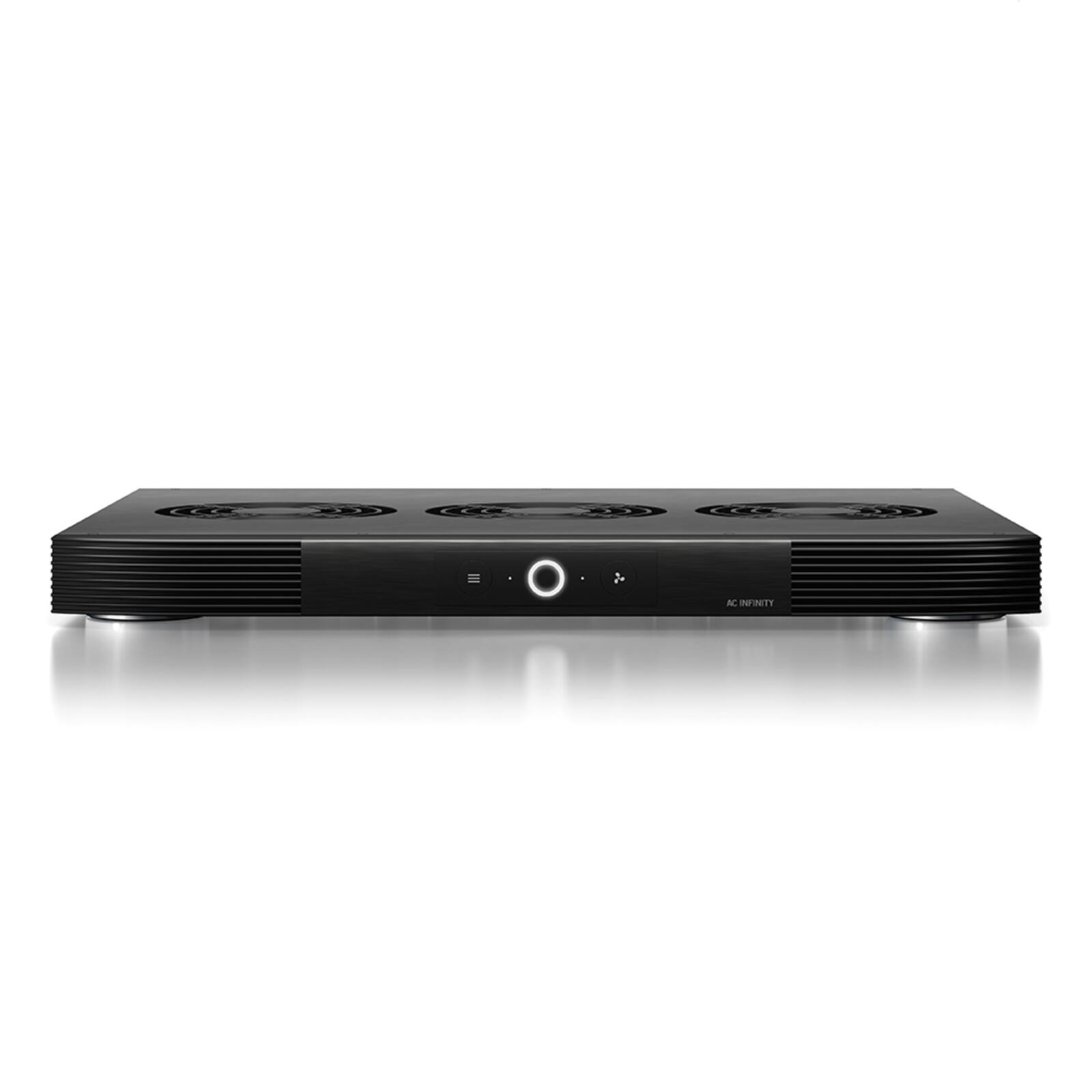 Front. AC Infinity - AIRCOM S9, AV Receiver Cooling Fan with Thermal Trigger, 17" Top Exhaust - Black.