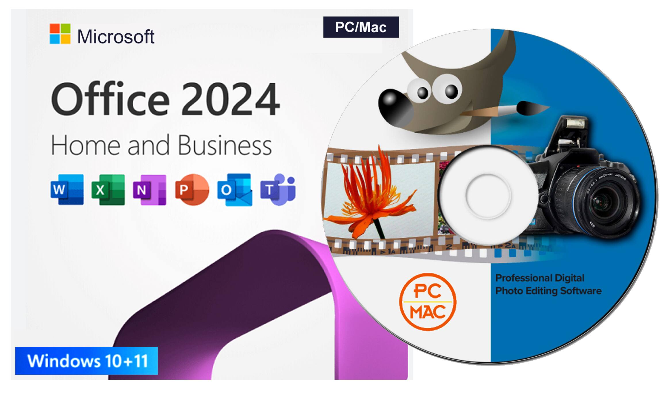 Microsoft PC/Mac Office 2024 Home and Business W X N P O T Windows 10+11 PC MAC Professional Digital Photo Editing Software