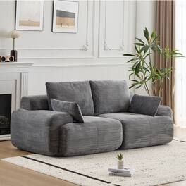 Whisen - 2-Seater Modular Corduroy Sofa, Memory Foam Cloud Couch, Deep Loveseat for Living Room, No Assembly - Gray
