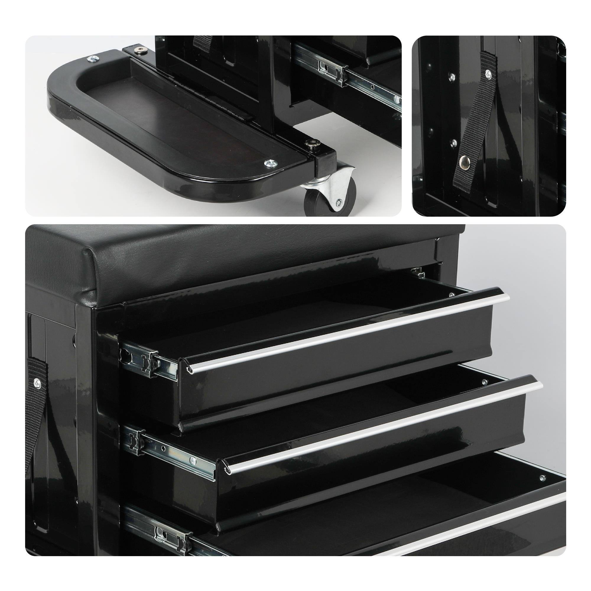 Alt View 4. Boyel Living - 3-Drawer Tool Chest Rolling Mechanic Seat with Tool Trays,350lbs Max Weight Capacity,Black.