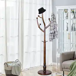 Chateau Abodes - Wood Coat Rack Freestanding with 11 Hooks, Tree Branch Design & Sturdy Base for Entryway, Hallway, Bedroom - Walnut