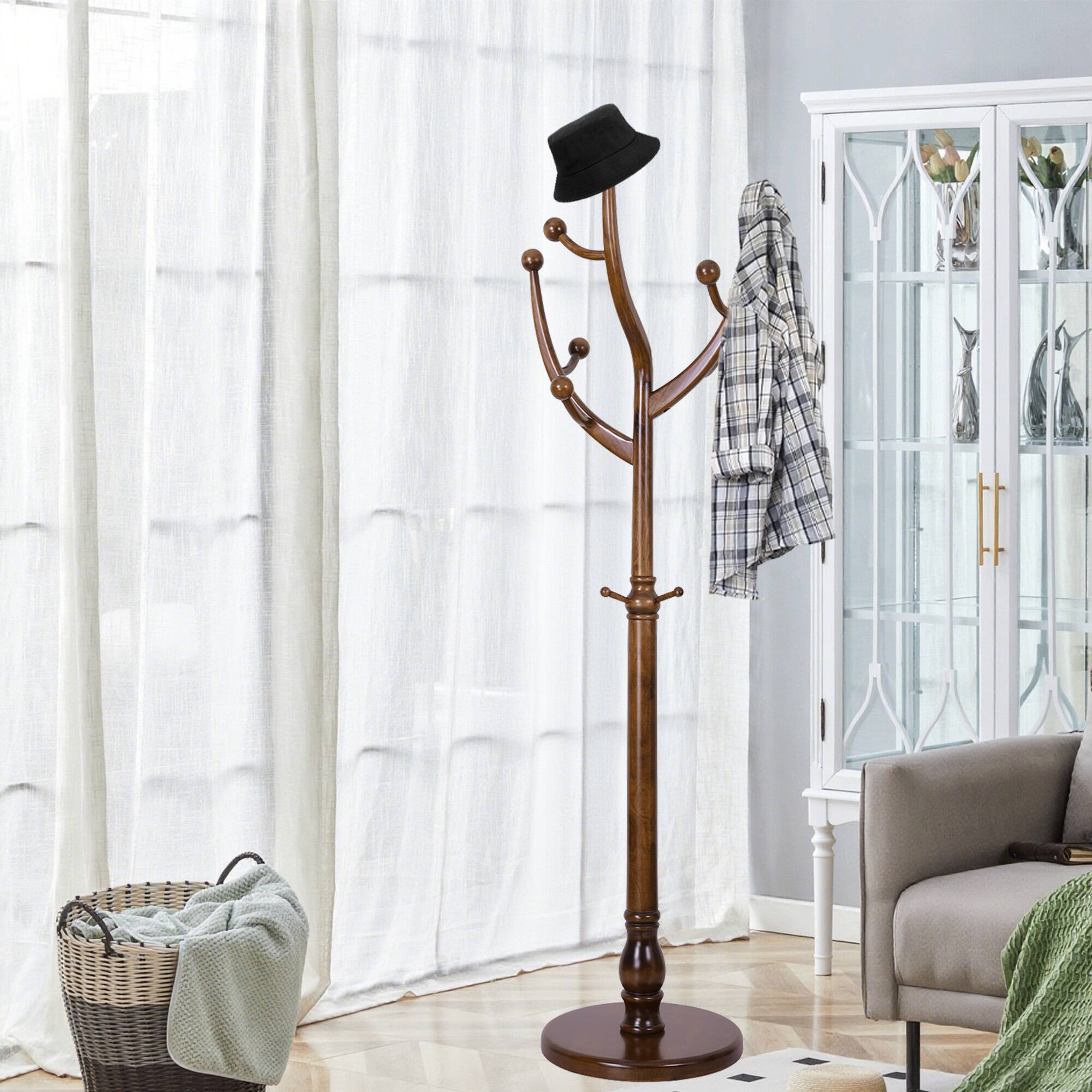 Front. Chateau Abodes - Wood Coat Rack Freestanding with 11 Hooks, Tree Branch Design & Sturdy Base for Entryway, Hallway, Bedroom - Walnut.