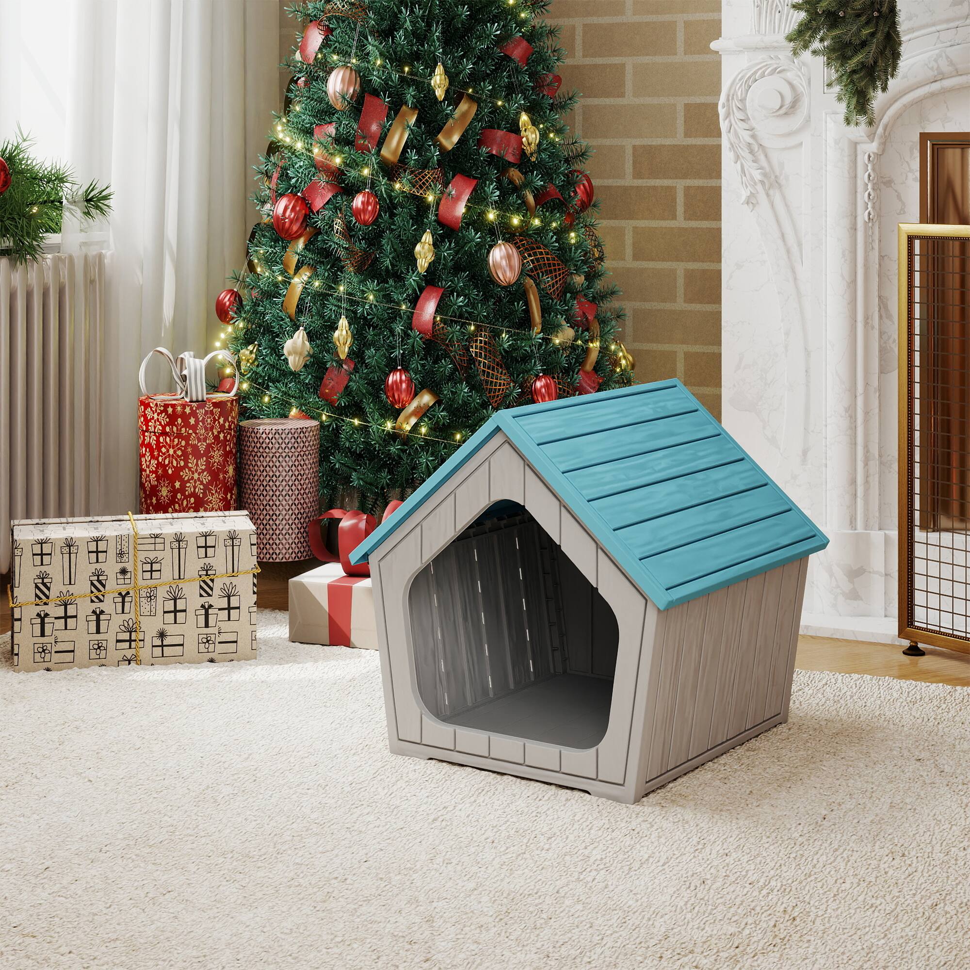 Angle. Decksplore - All-Weather Resin Cat Shelter, Outdoor Protective House for Small/Medium/Large Cats, Easy Setup.