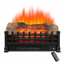 RYHNUYNE - 20 Inch Electric Fireplace 3D Log Set Insert – Freestanding Heater with Remote Control for Indoor Use - Antique Black