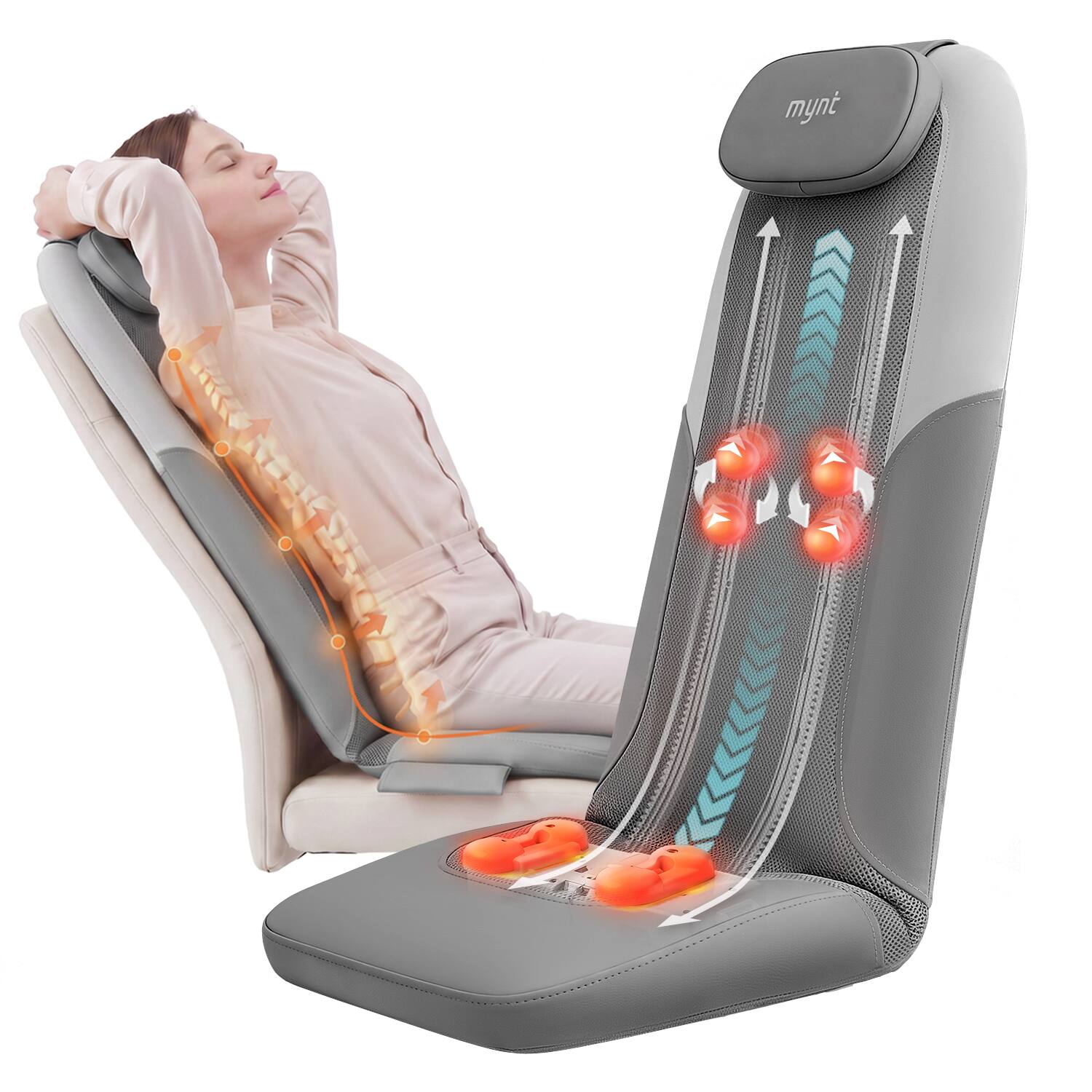 Front. Mynt - Shiatsu Back Massager with Hip Massage Lower Back Massager with Heat for Pain Relief, Full Back, Lumbar&Hip Massage Pad - Grey.