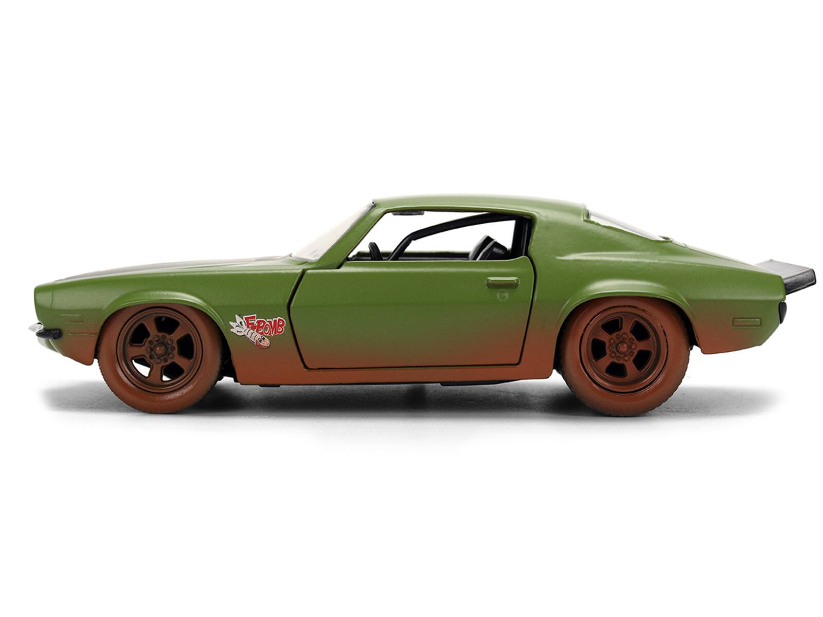Alt View 2. Jada - Dom's 1973 Chevrolet Camaro "F-Bomb" Matt Green (Dirty Version) with Black Hood Stripe 1/32 Diecast Model Car by Jada - Multicolor.