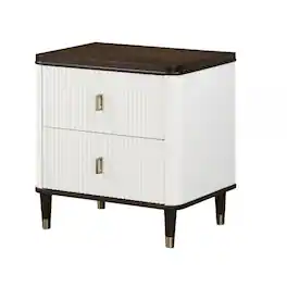 Manhattan Lane - Aren 27 Inch Nightstand, 2 Drawers, USB Charger - White, Brown