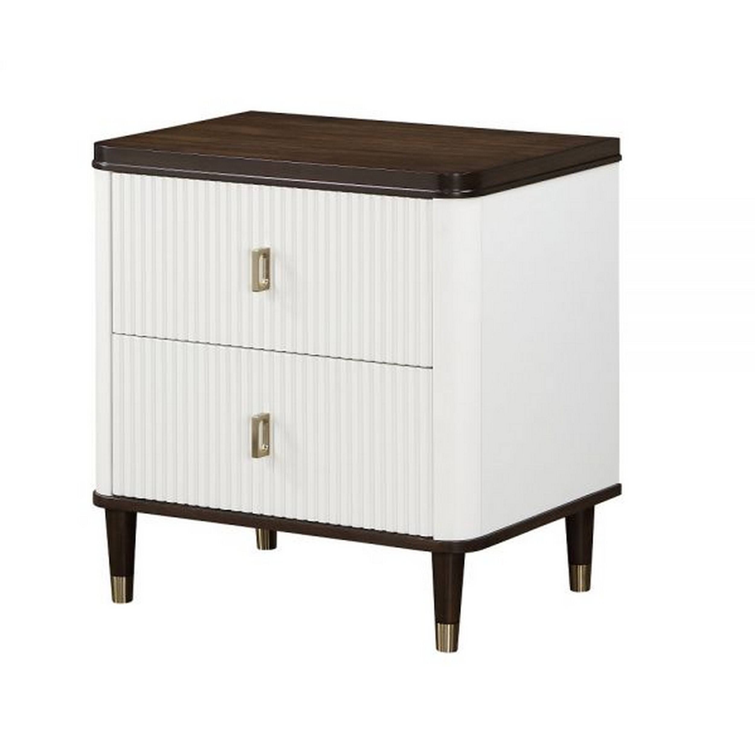 Front. Manhattan Lane - Aren 27 Inch Nightstand, 2 Drawers, USB Charger - White, Brown.