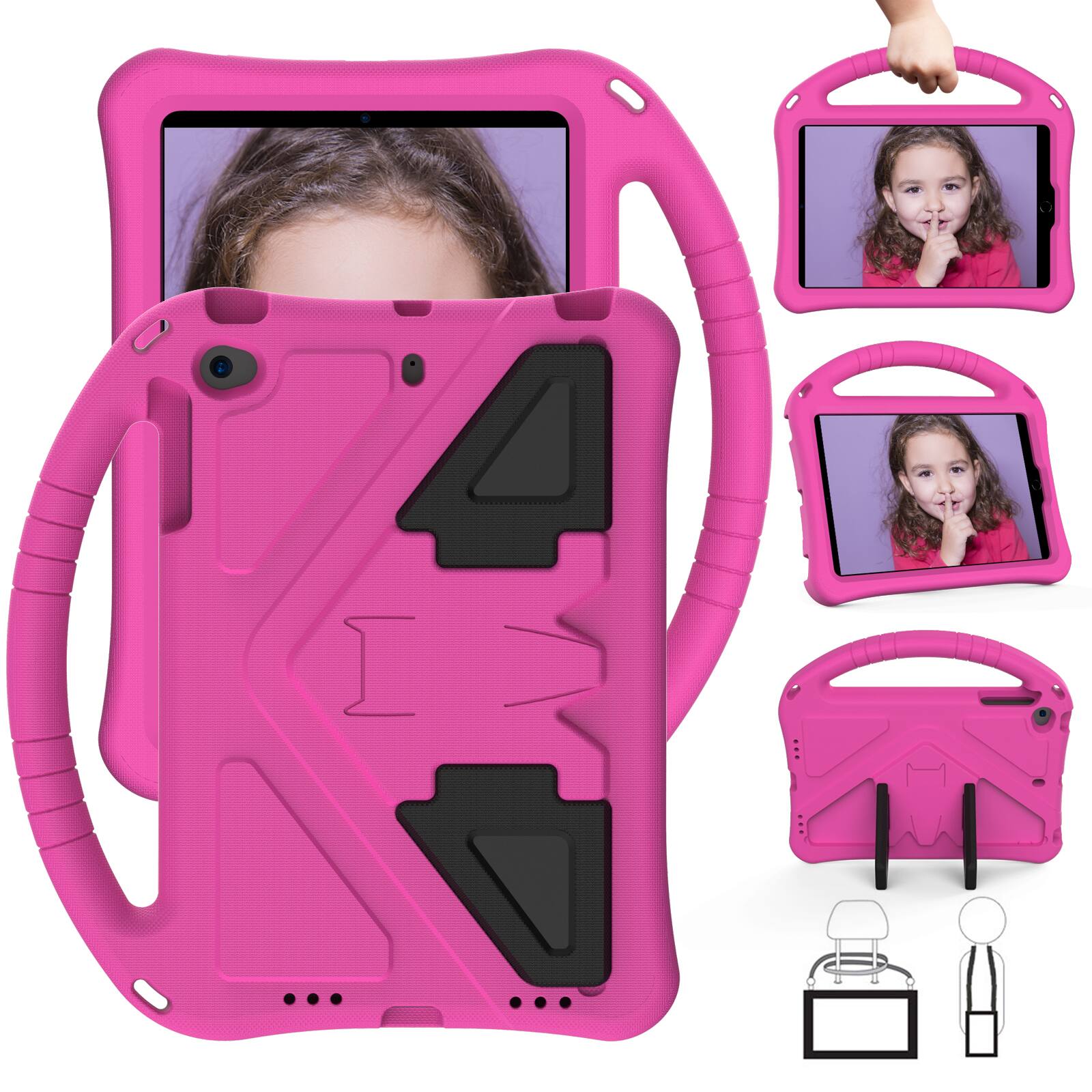Alt View 1. Dteck - Rugged EVA Case for iPad Mini 5/4/3/2/1 (7.9"), Shockproof Kickstand Handle Protective Lightweight Cover - Rose.