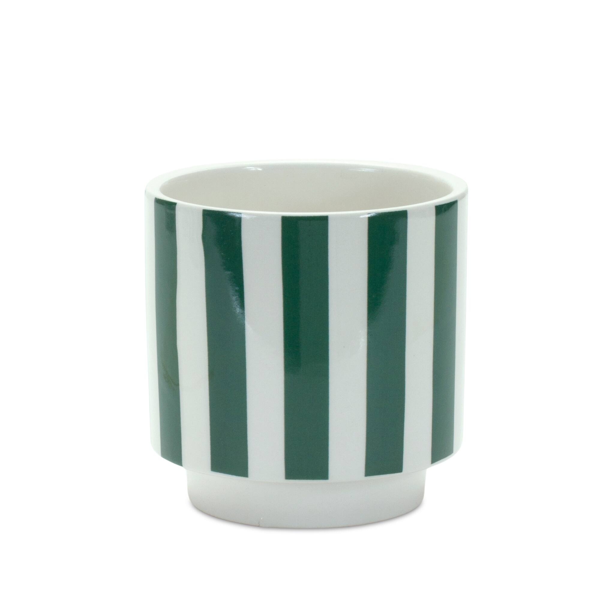 Left. BreeBe - Green and White Striped Planter (Set of 2) - Green, White.