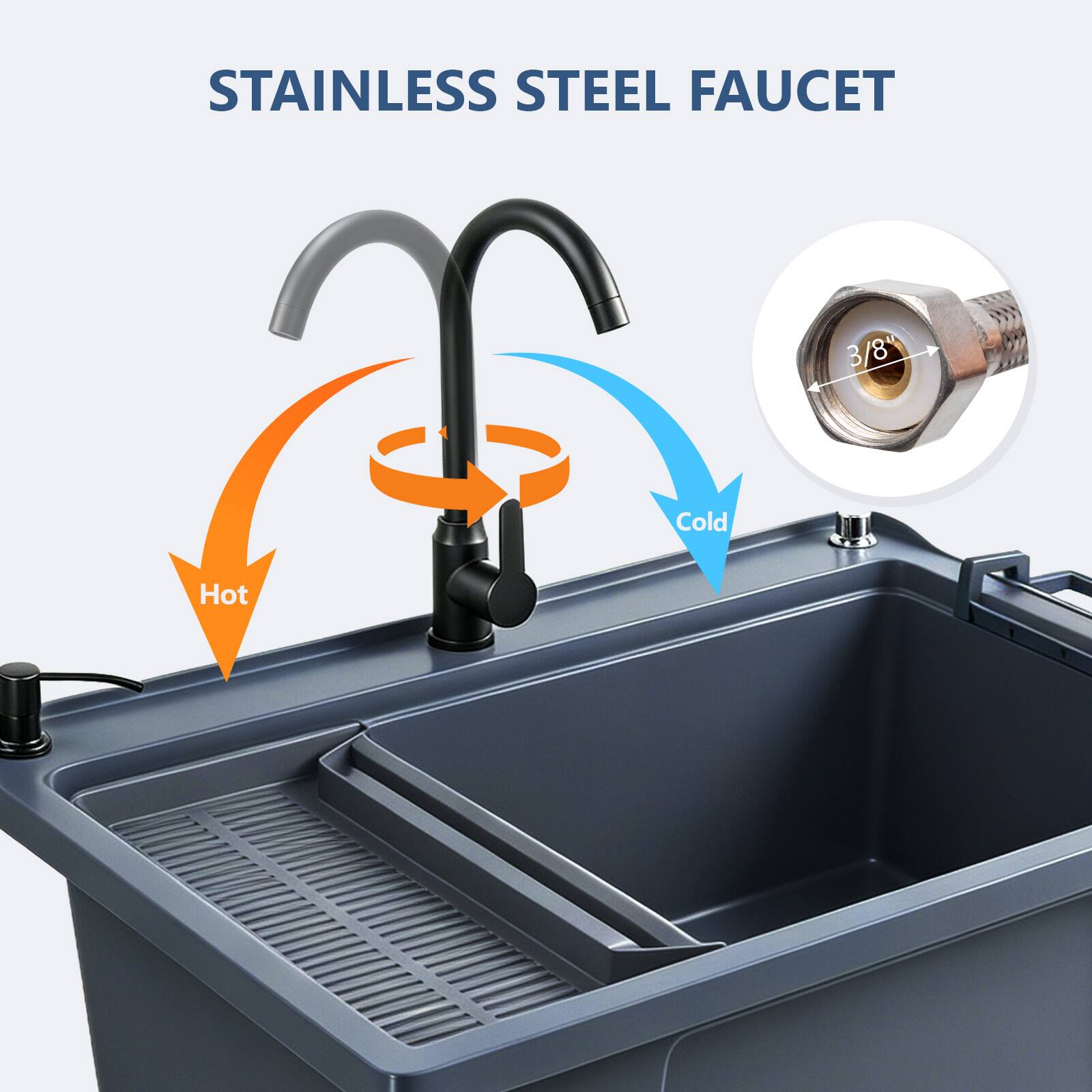 STAINLESS STEEL FAUCET

3/8"

Cold
Hot
