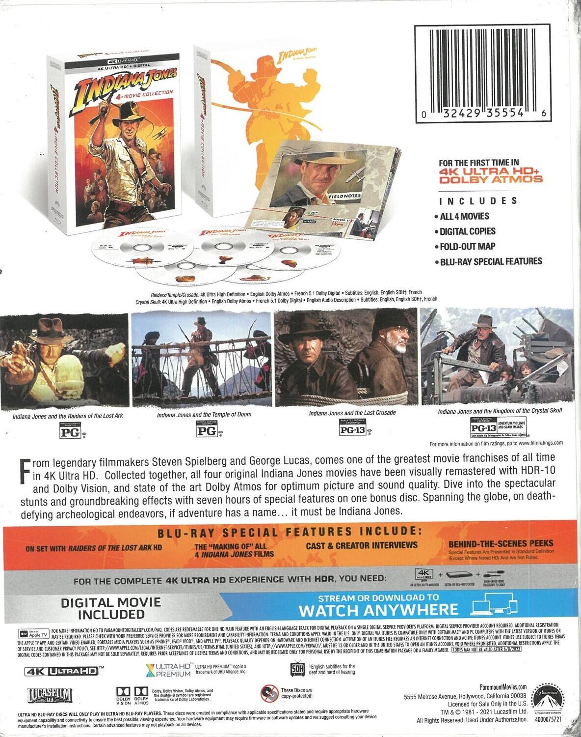 Alt View 1. Indiana Jones 4-Movie Collection   - 4K Blu-Ray.