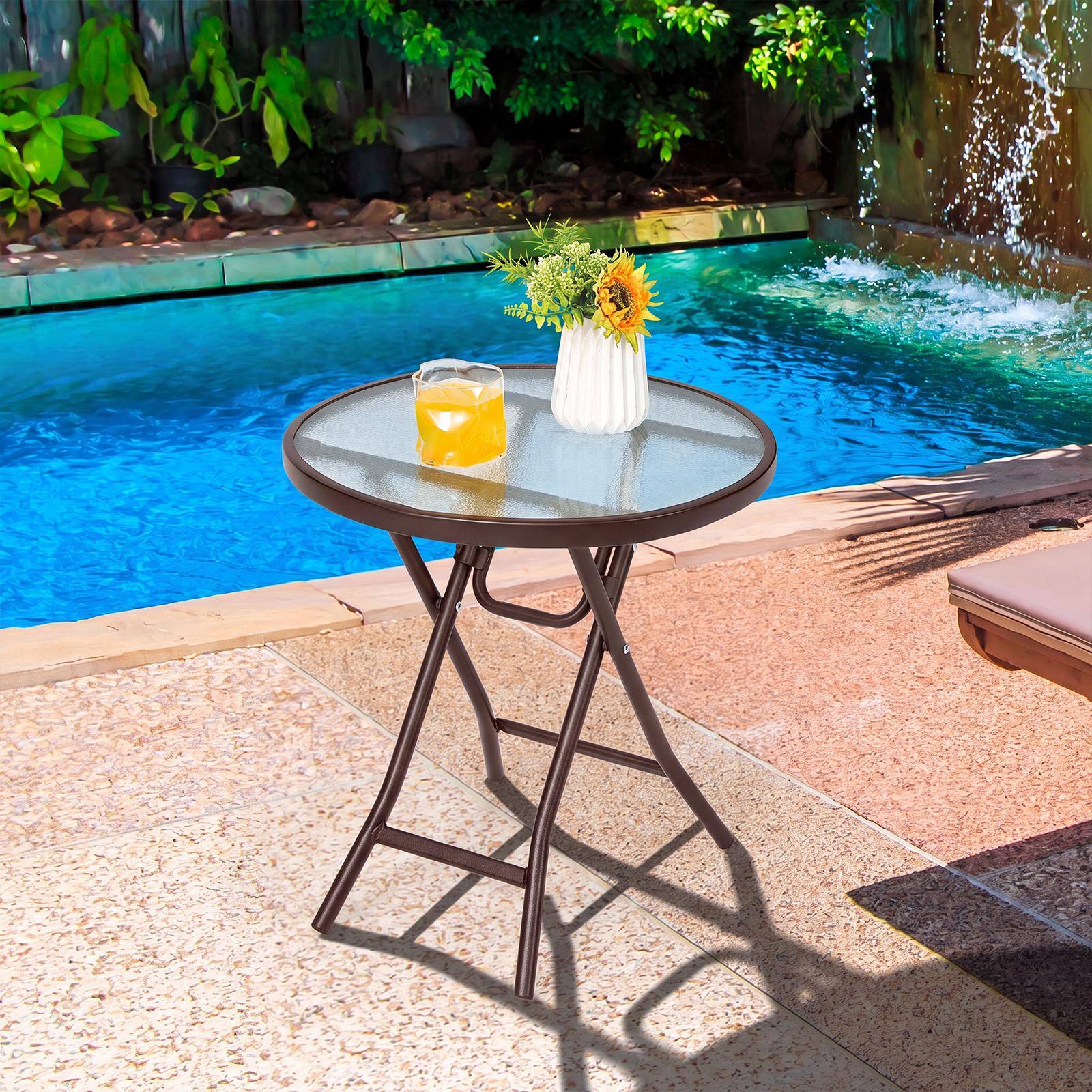 Alt View 1. Costway - Costway 1 PCS Patio Side Coffee Table, 18" Round Bistro Table with Tempered Glass Tabletop for Outdoor - Brown.