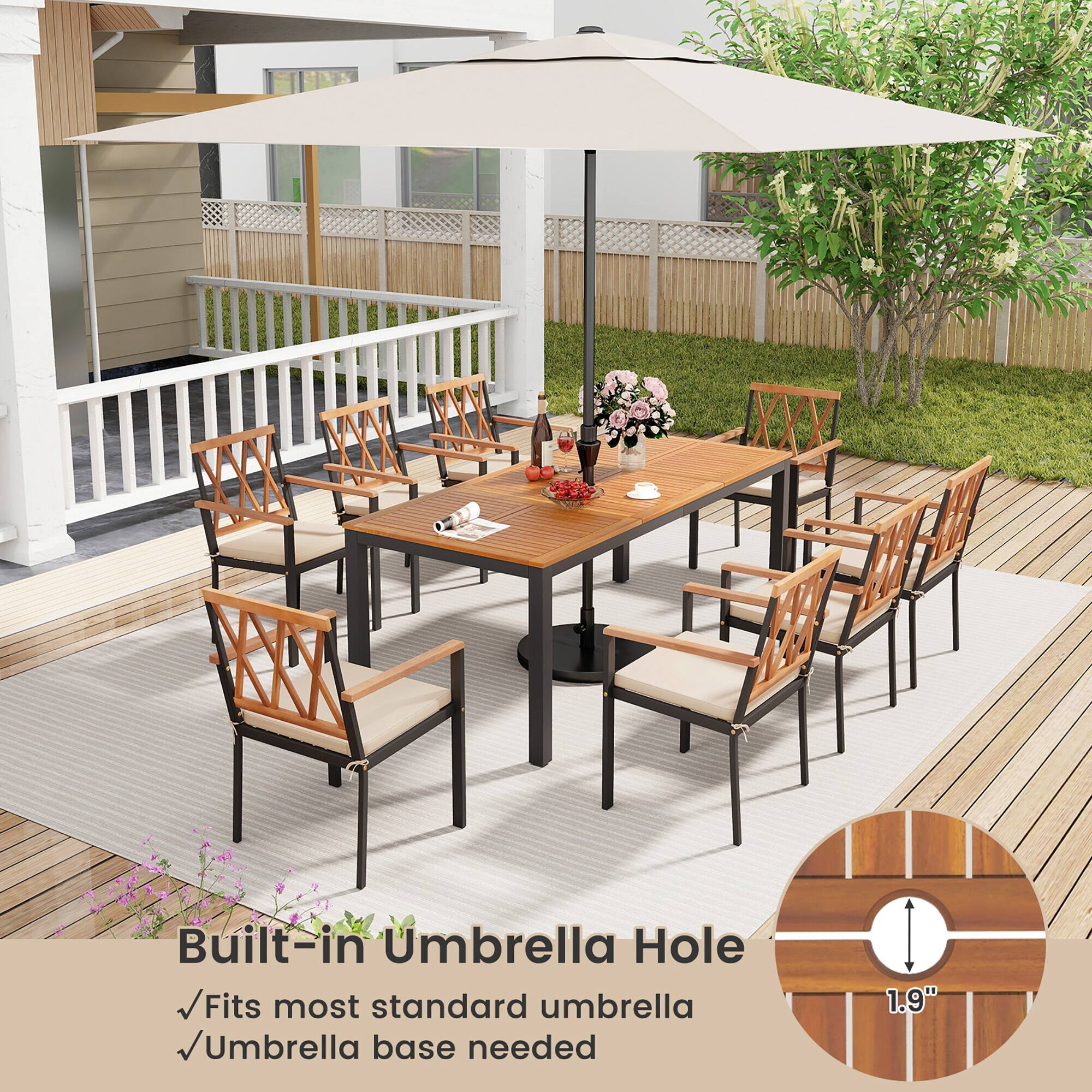 Built-in Umbrella Hole
Fits most standard umbrella
Umbrella base needed
1.9"