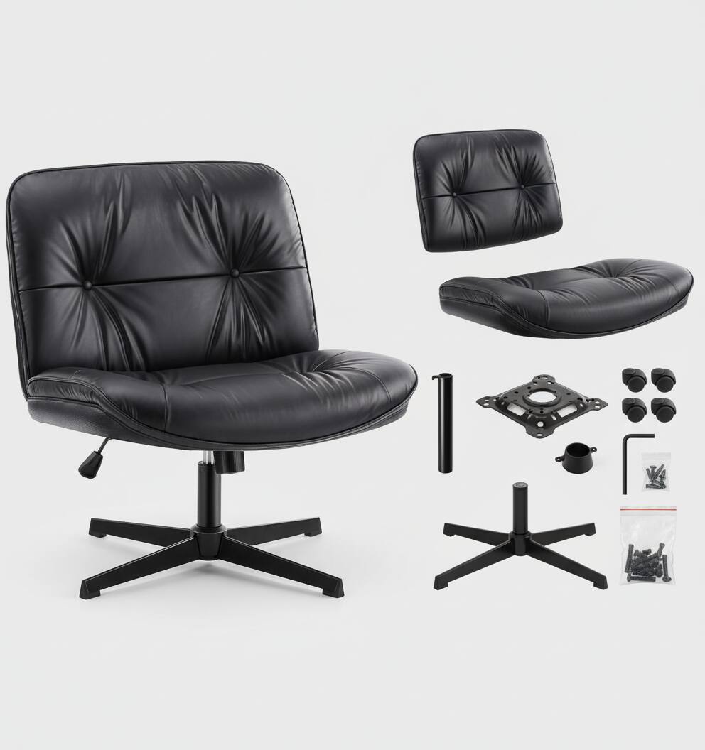 Back. AOITUN - Criss Cross Armless Office Chair PU - Ergonomic Comfort for Daily Use, Ideal for Dorm Room and Home Office - Black.