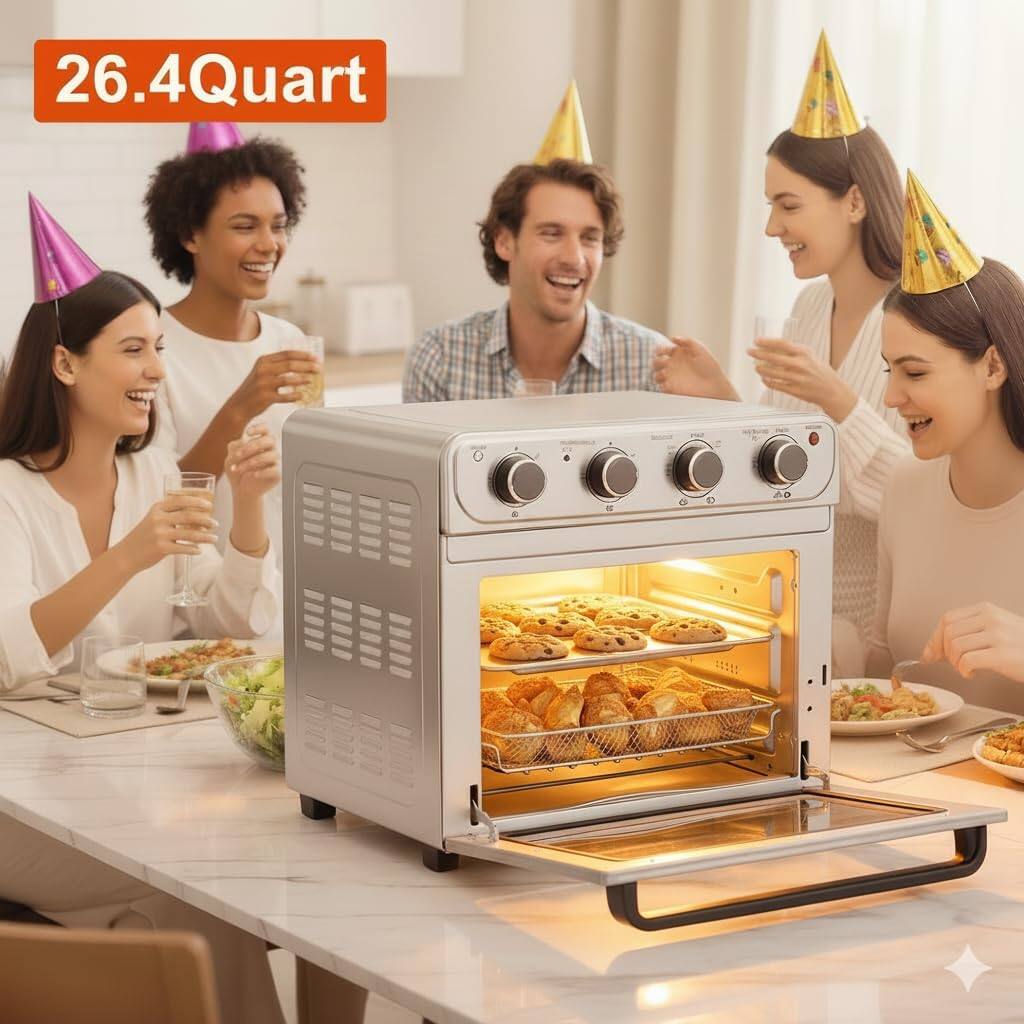 Alt View 1. AENKYO - 26.4QT XL Air Fryer Toaster Oven Combo, 4-in-1 Countertop Convection Oven - Silver.