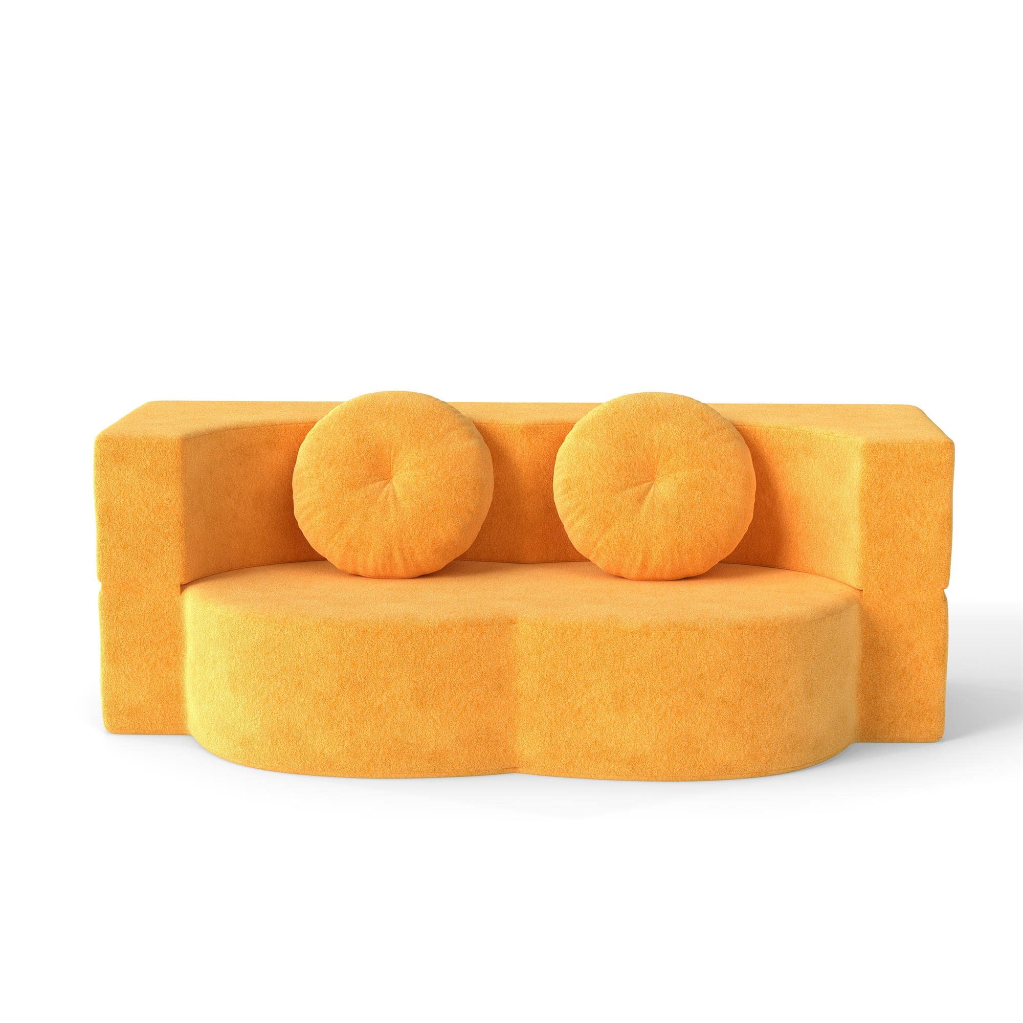 COWLOWN - Folding Sofa Bed with Pillow Twin Sleeper Floor Futon Loveseat Foam Folding Mattress Yellow - Yellow