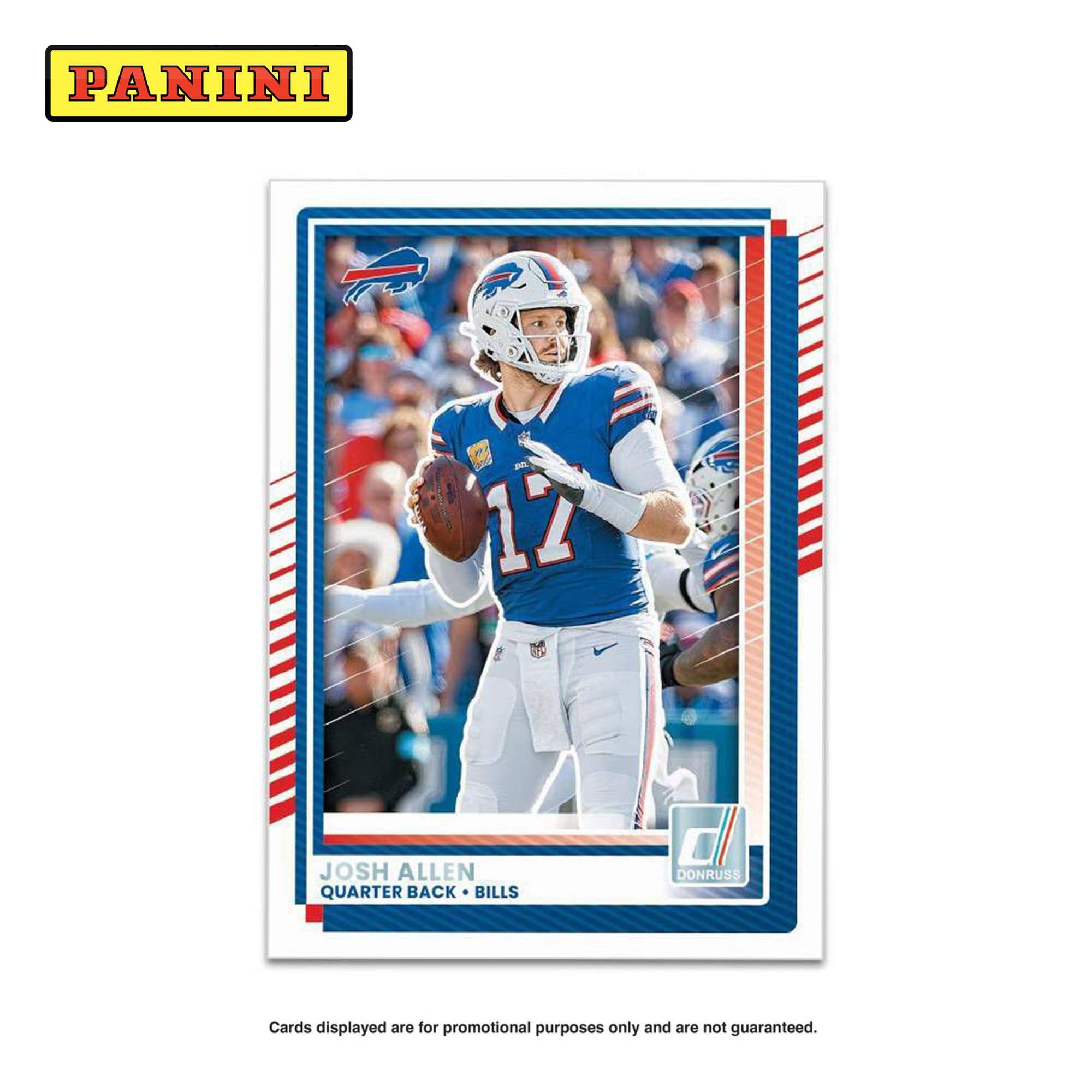 PANINI  
12 JOSH ALLEN  
QUARTER BACK  
BILLS  
DONRUSS  

Cards displayed are for promotional purposes only and are not guaranteed.