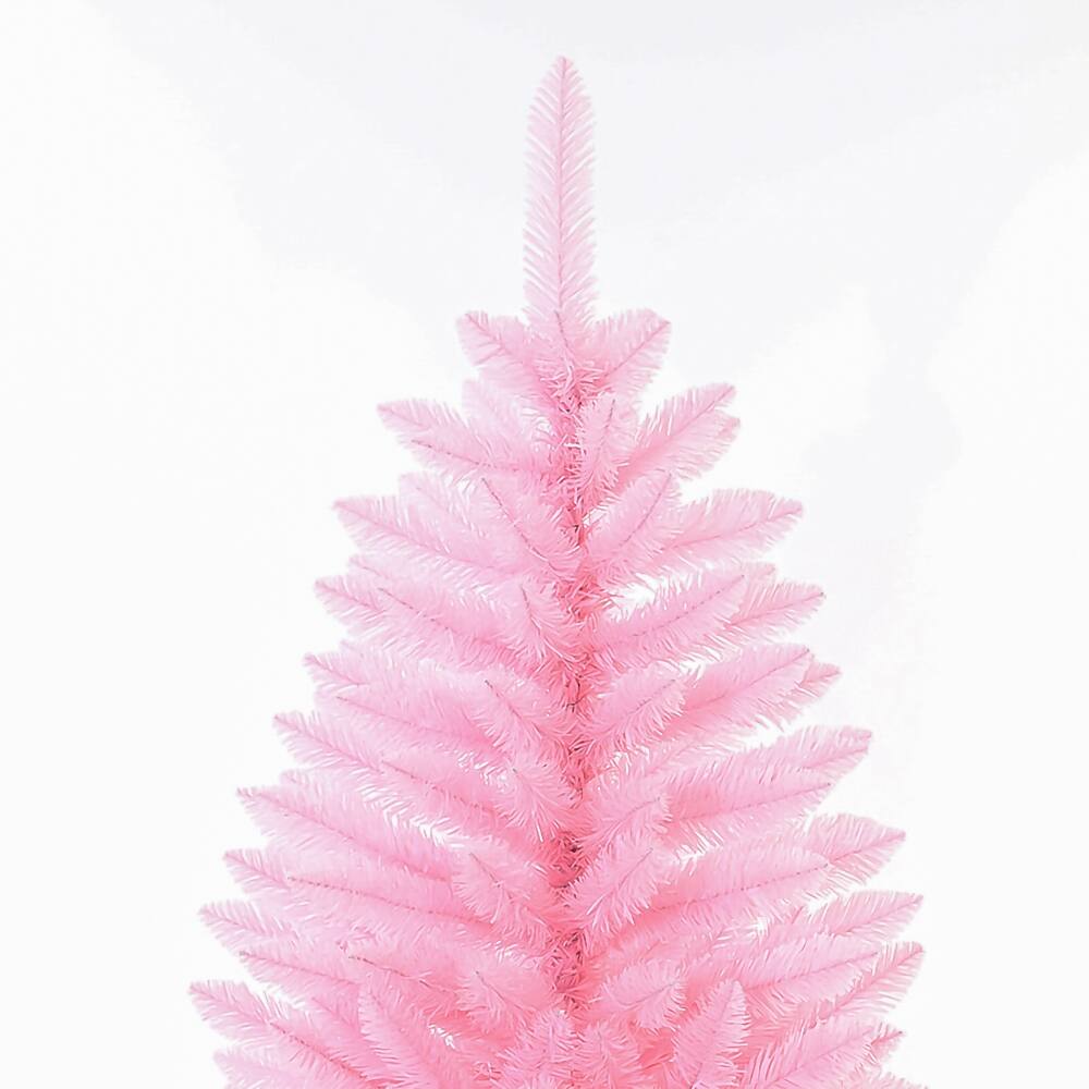 Alt View 8. Ecooso - 6ft Slim Pencil Artificial Christmas Tree, Unlit PVC with 3-Section Hinged Design and Foldable Metal Stand - Pink.