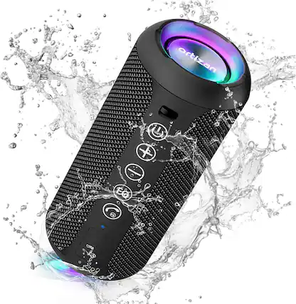 Front. Ortizan - Portable Bluetooth Speaker,IPX7 Waterproof,24W Loud Stereo Sound,Bluetooth 5.3, 30H Playtime,TWS Pairing for Home,Party - Black.