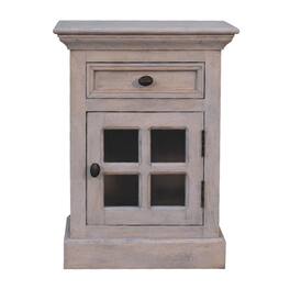 Artisan Furniture - Solid Wood Glazed Stone Nightstand, 1 drawer, 1 Storage, Antique - White
