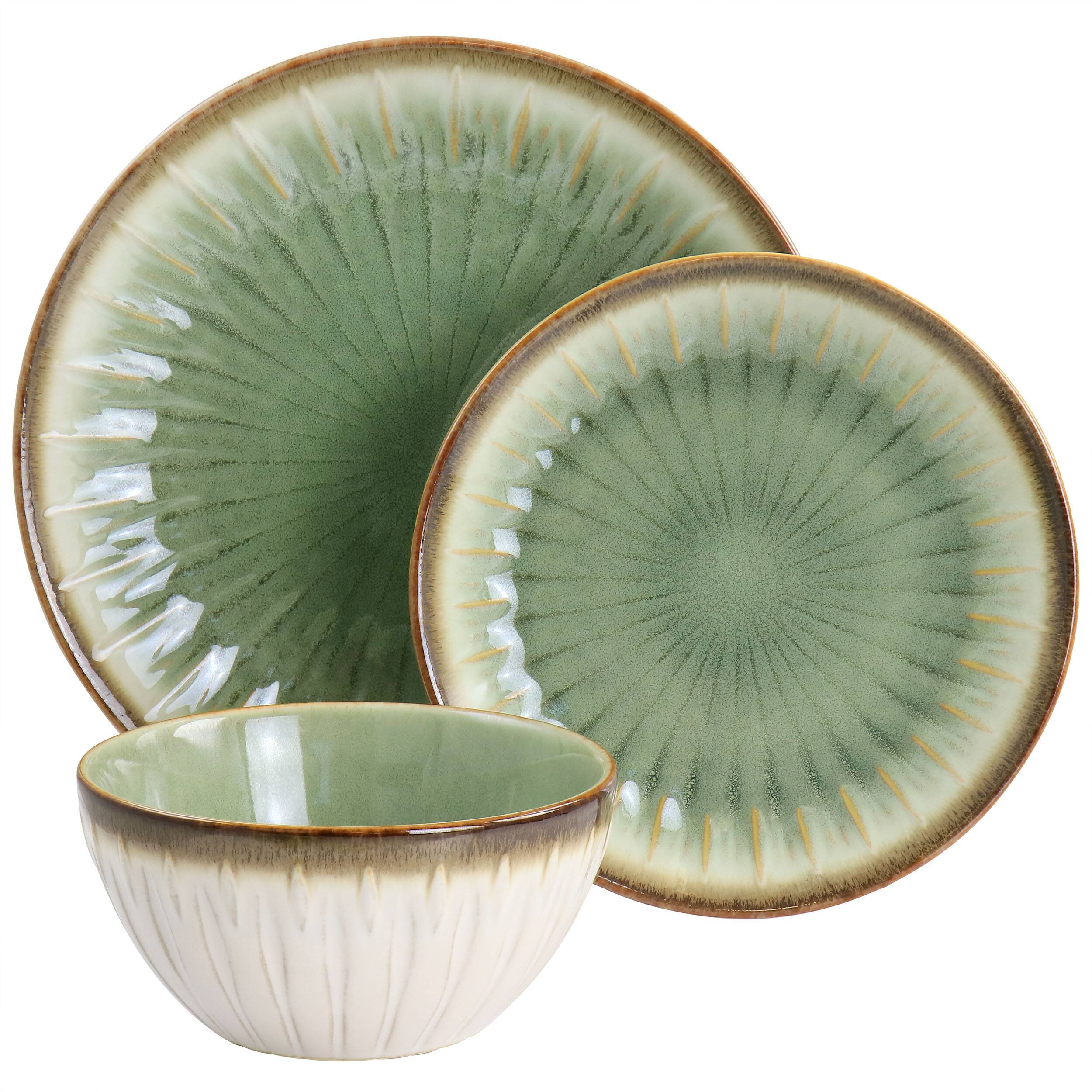 Alt View 1. Gibson - Gibson Elite Mayfair Bay 12 Piece Stoneware Dinnerware Set in Green - Green.
