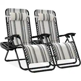 Best Choice Products - Set of 2 Zero Gravity Lounge Chair Recliners for Patio, Pool w/ Cup Holder Tray - Gray Stripes