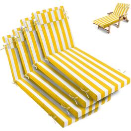 Chateau Abodes - 4PCS Outdoor Chaise Lounge Cushion, Waterproof Patio Chaise Lounge Cushion with Ties, 72" L X 21" W X 3" D - Bright Yellow and White Stripes