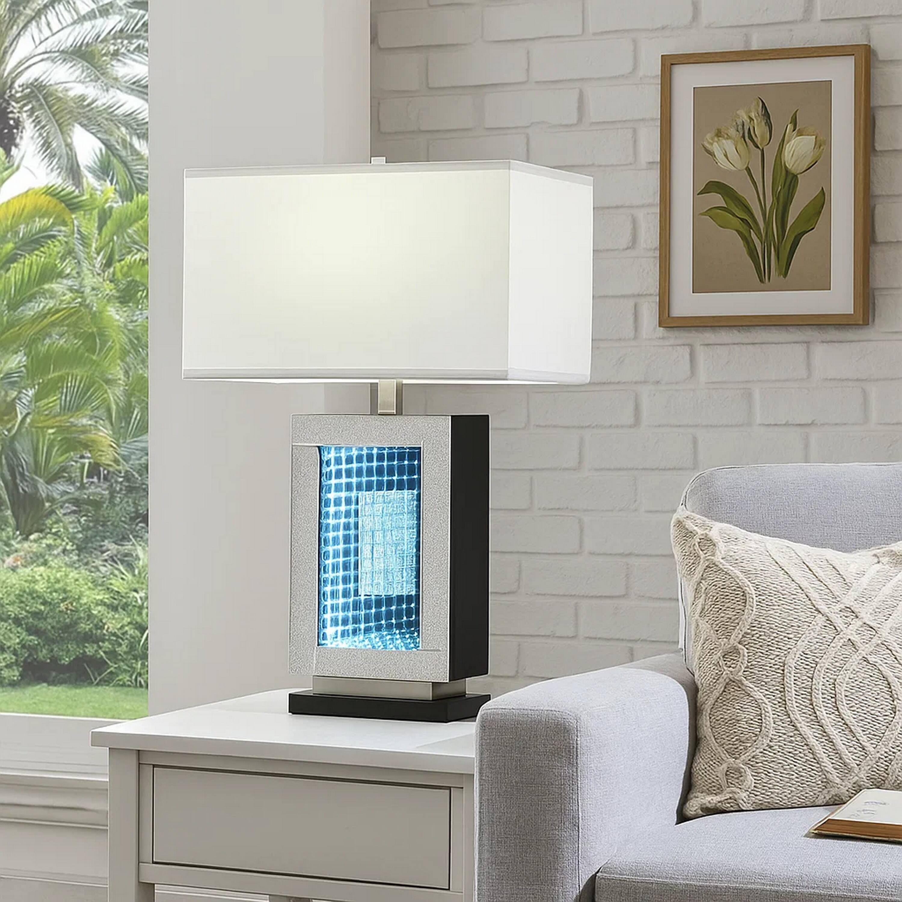 Alt View 2. Manhattan Lane - Ziva 27 Inch Table Lamp, LED Night Light, Rectangular Shade - Chrome, White.