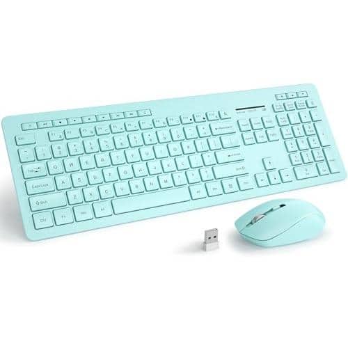 Cedar Assembly - Wireless And Mouse Combo 2.4ghz Cordless Quiet With Usb Receiver Full Size Cute Green Compatible For Windows - Blue