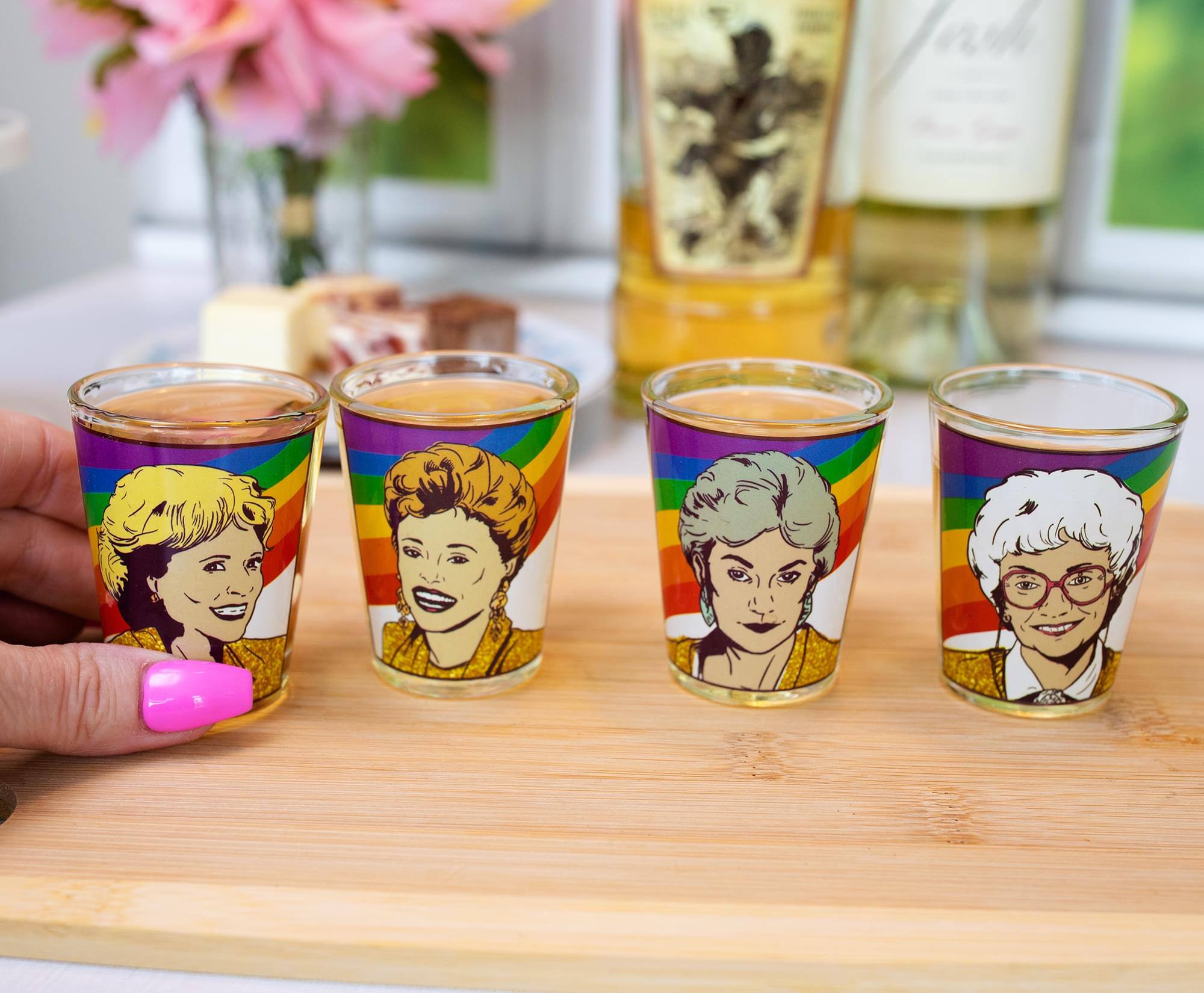 Alt View 4. Silver Buffalo - The Golden Girls Rainbow 1.5-Ounce Mini Glasses | Set of 4 - Gold.