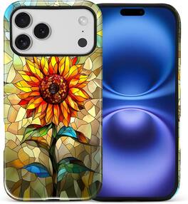 BUBM - Smartphone Case for iPhone 17 Pro Max - 2-Layer Durable Smartphone Protection Case - Stained Glass Sunflower