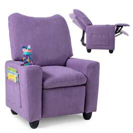 Costway - Kids Recliner with Adjustable Backrest Footrest Cup Holder Side Pockets for Ages 3+ - Purple