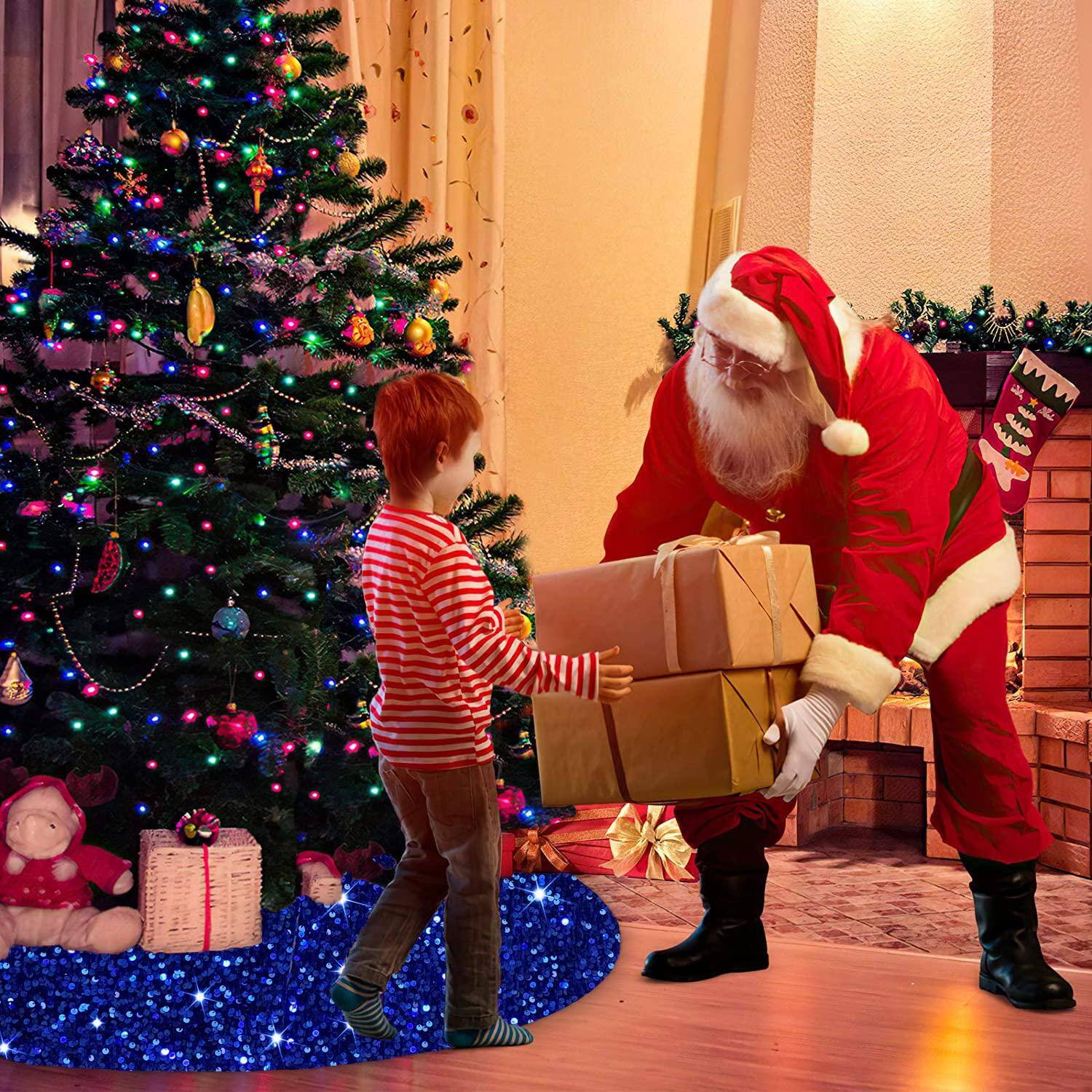 Alt View 2. Paradigms Interiors - Christmas Tree Skirt Large Skirts Round Sequin Sparkle Shimmer Xmas Sequined Cover For Party Family Indoor ... - Rainbow-21 Inch.