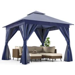 Yardgrace - 10x10 FT Outdoor Heavy Duty Metal Frame Gazebo Double Roof Mosquito Net Privacy Screen Patio Backyard Garden - Blue