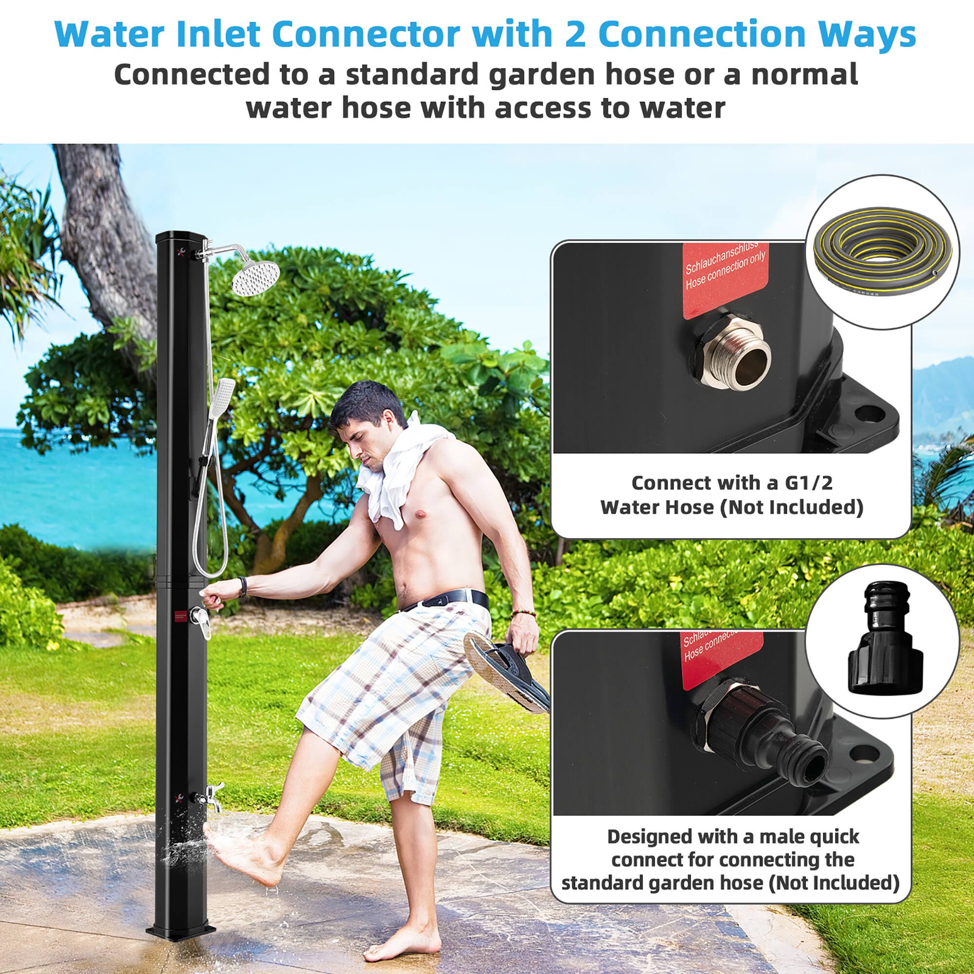 Alt View 8. Costway - Costway 7.2 FT 9.3 Gallon Solar Heated Shower w/ Rain Shower, Foot Shower & Hand Shower - Black.