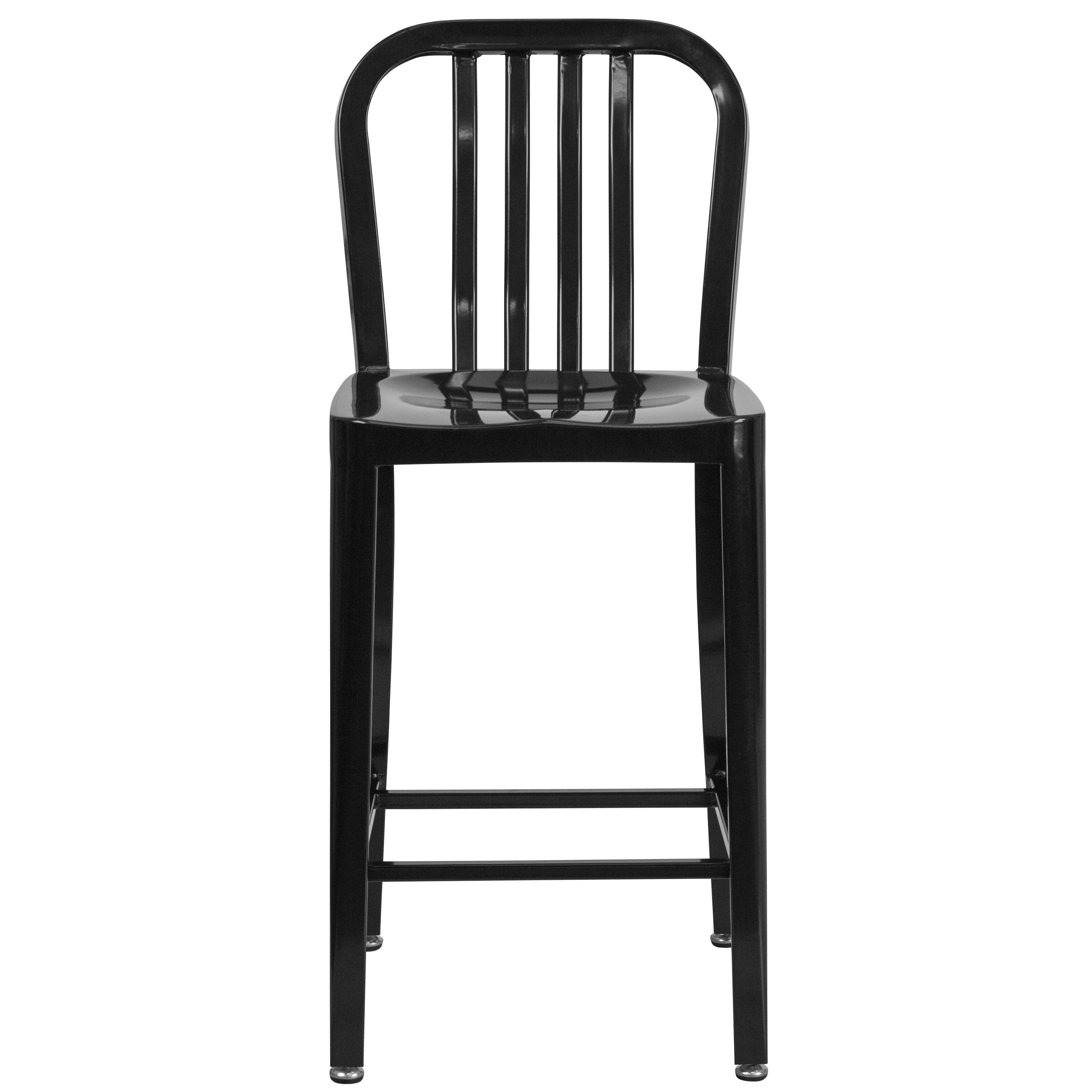 Alt View 7. Emma + Oliver - Commercial Grade 24"H Colorful Metal Indoor-Outdoor Vertical Slat Counter Stool - Black.