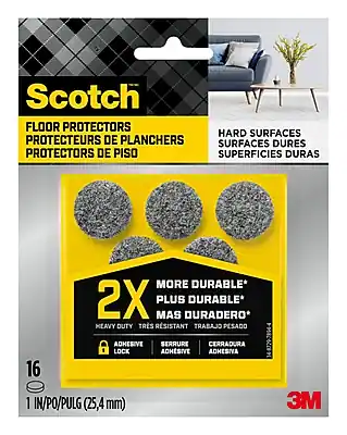 Scotch
FLOOR PROTECTORS
PROTECTEURS DE PLANCHERS
PROTECTORS DE PISO
HARD SURFACES
SURFACES DURES
SUPERFICIES DURAS
2X MORE DURABLE*
PLUS DURABLE*
MAS DURADERO*
HEAVY DUTY
TRÈS RÉSISTANT
TRABAJO PESADO
ADHESIVE LOCK
SERRURE ADHÉSIVE
CERRADURA ADHESIVA
16
1 IN/PO/PULG (25,4 mm)
3M